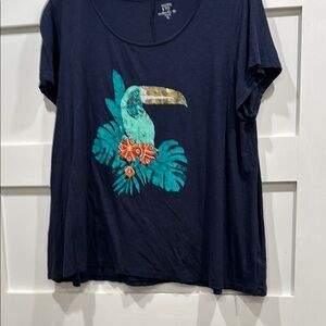 Crown & ivy Navy T-Shirt with Toucan Graphic